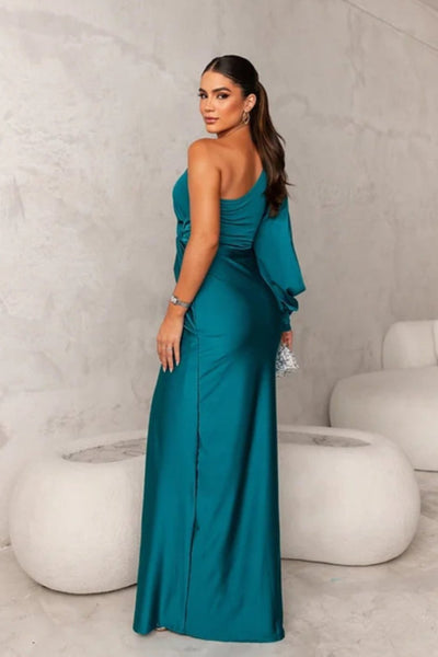 Araceli | Satiniertes Kleid mit einem Ärmel