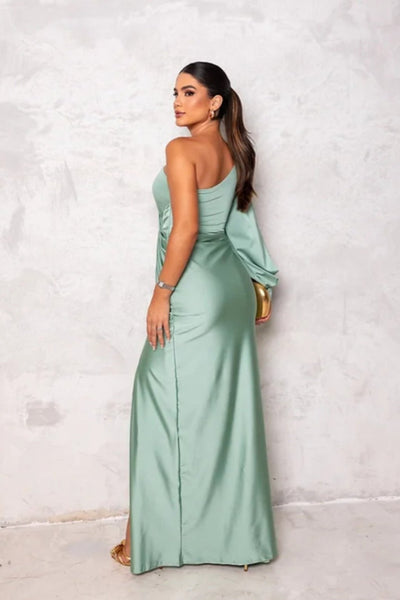 Araceli | Satiniertes Kleid mit einem Ärmel