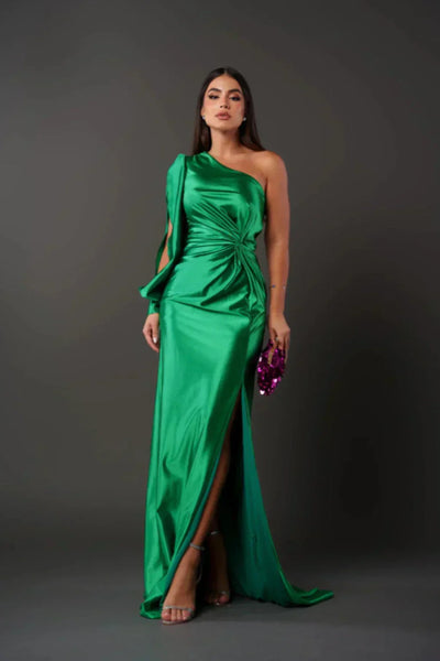 Araceli | Satiniertes Kleid mit einem Ärmel