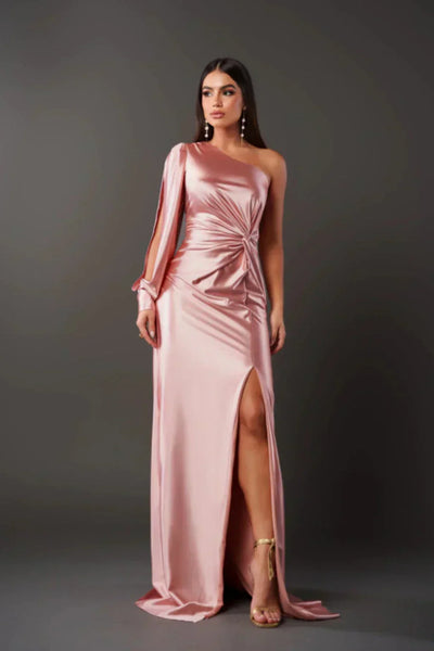 Araceli | Satiniertes Kleid mit einem Ärmel