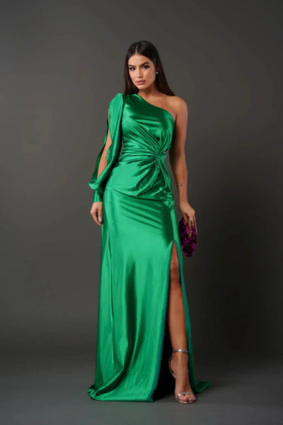 Araceli | Satiniertes Kleid mit einem Ärmel
