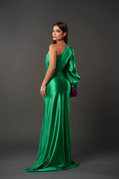 Araceli | Satiniertes Kleid mit einem Ärmel